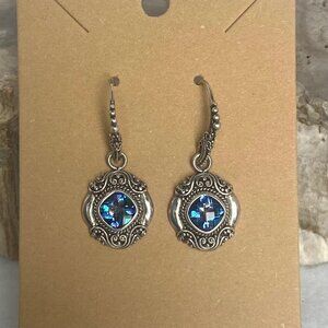 Sarda Sterling Silver 925 Mystic Quartz Bali Scrollwork Dangle Drop Earrings